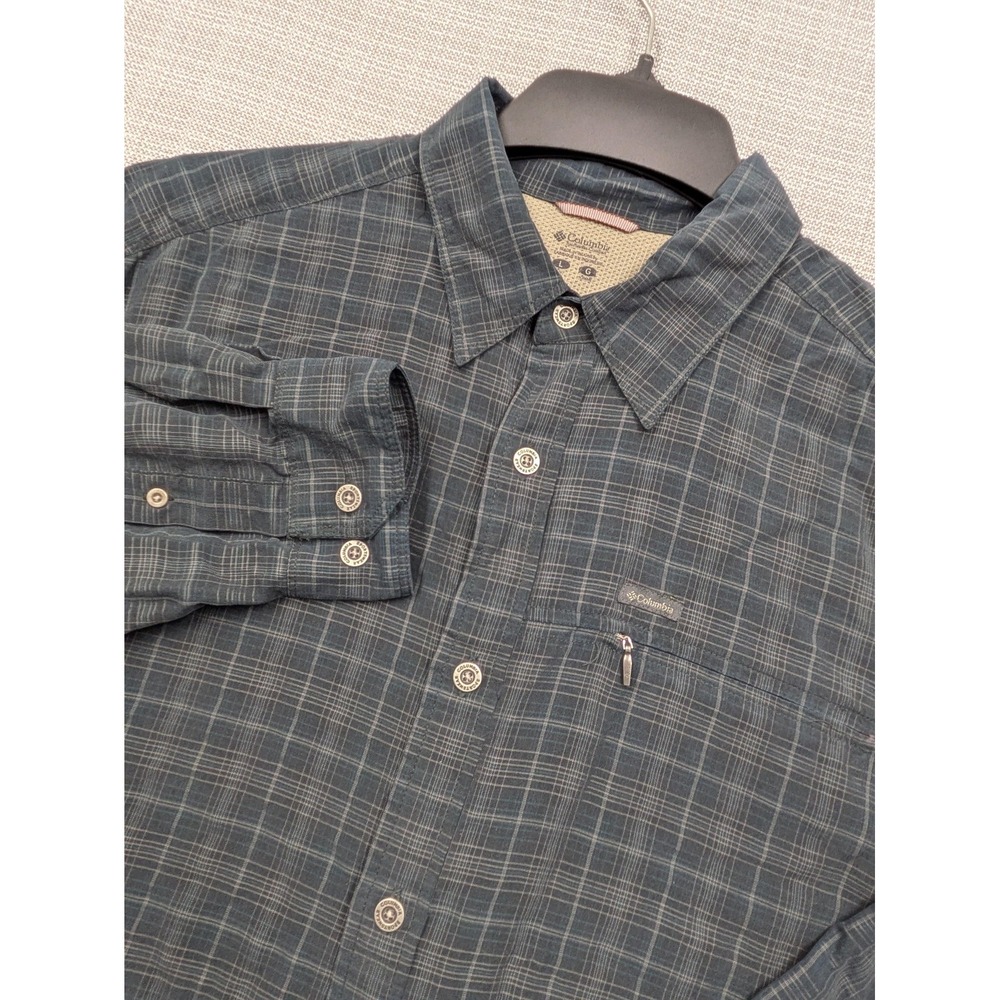 Columbia Omni-Shield Shirt Mens Large Blue Plaid Long Sleeve Button Up Casual